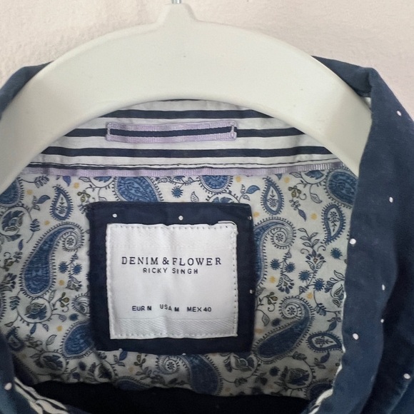 Denim & Flower Blue Casual Button Down Shirt 310 - Picture 7 of 12